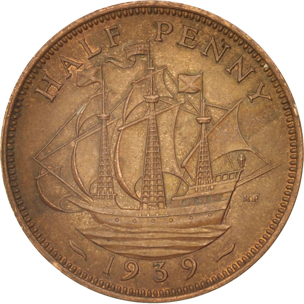 Great Britain, George VI, 1/2 Penny, 1939, AU(50-53), Bronze, KM:844