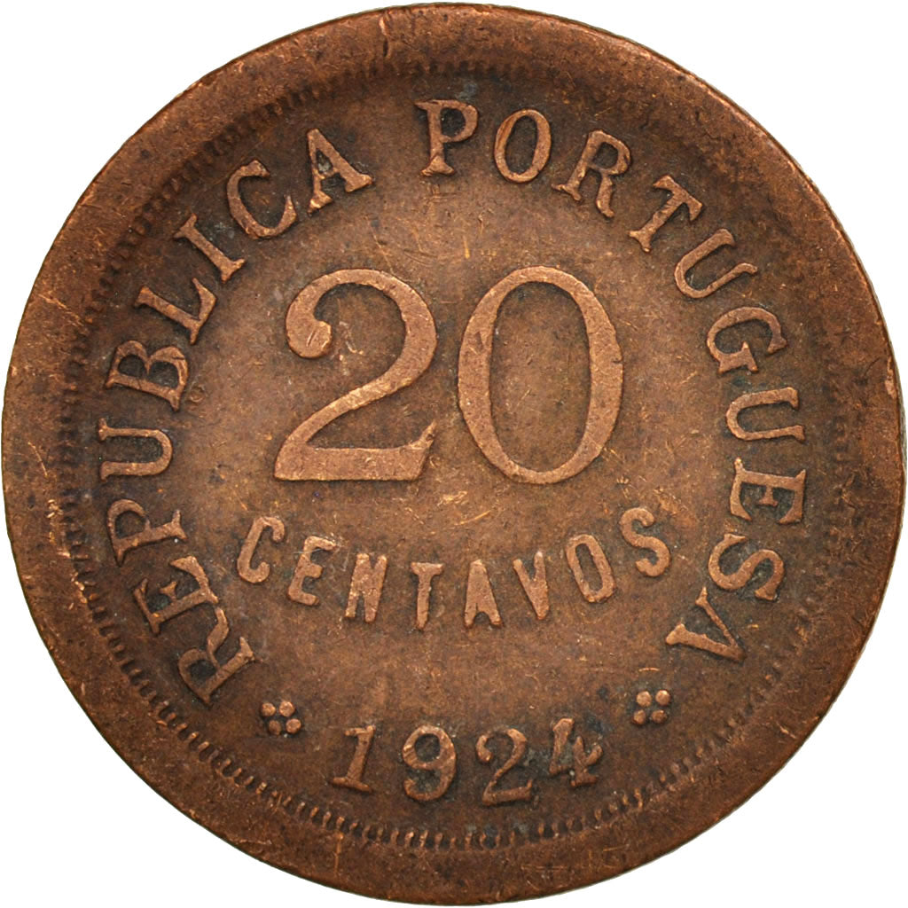 Coin, Portugal, 20 Centavos, 1924, EF(40-45), Bronze, KM:574