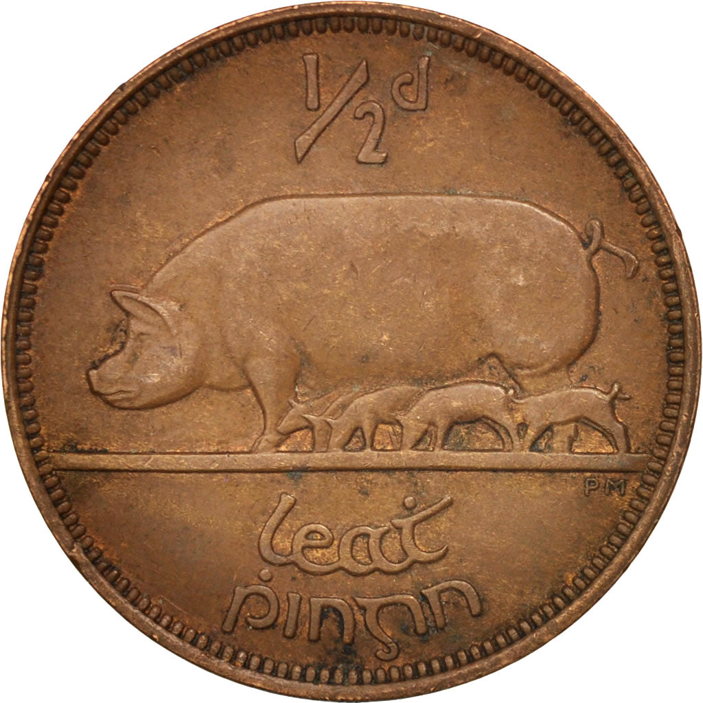 IRELAND REPUBLIC, 1/2 Penny, 1928, AU(50-53), Bronze, KM:2