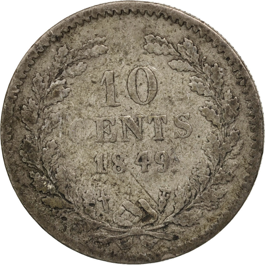 Netherlands, William II, 10 Cents, 1849, VF(20-25), Silver, KM:75