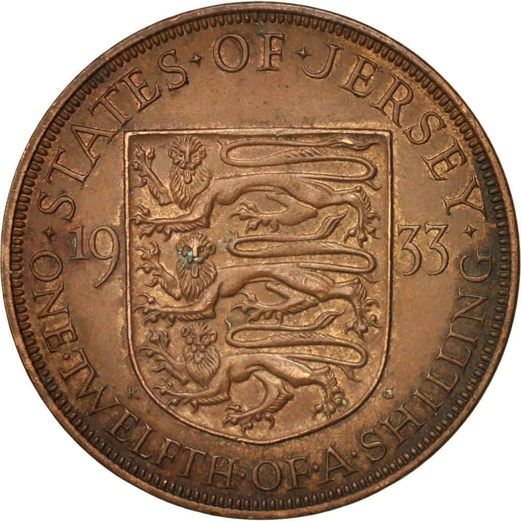 Jersey, George V, 1/12 Shilling, 1933, AU(50-53), Bronze, KM:16