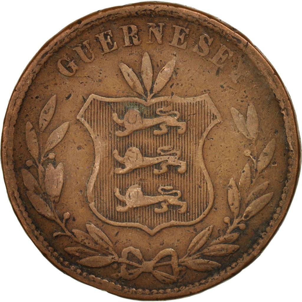 Guernsey, 8 Doubles, 1864, Heaton, Birmingham, VF(20-25), Bronze, KM:7