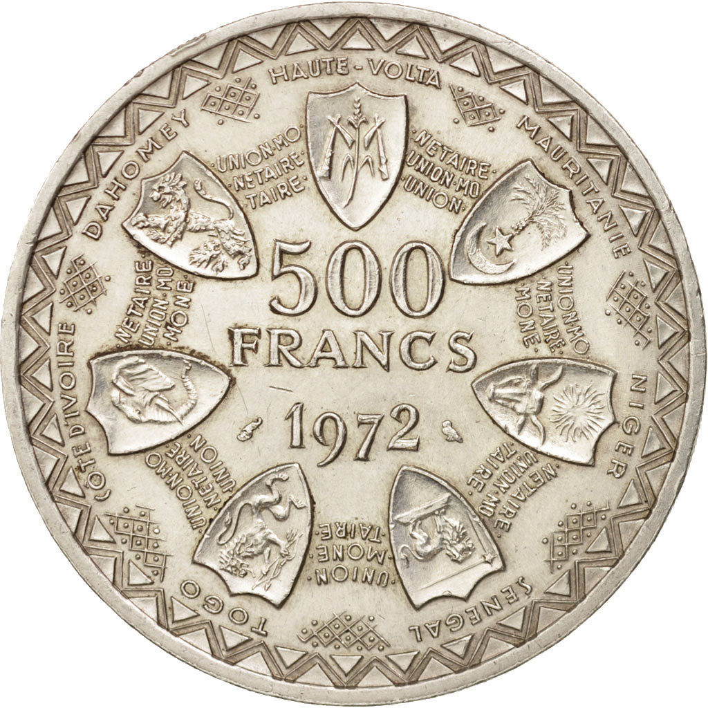 West African States, 500 Francs, 1972, AU(50-53), Silver, KM:7