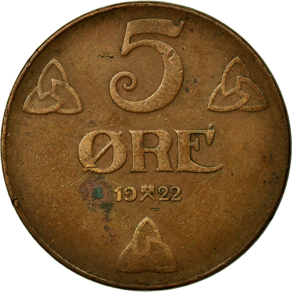 Coin, Norway, Haakon VII, 5 Öre, 1922, Kongsberg, EF(40-45), Bronze, KM:368