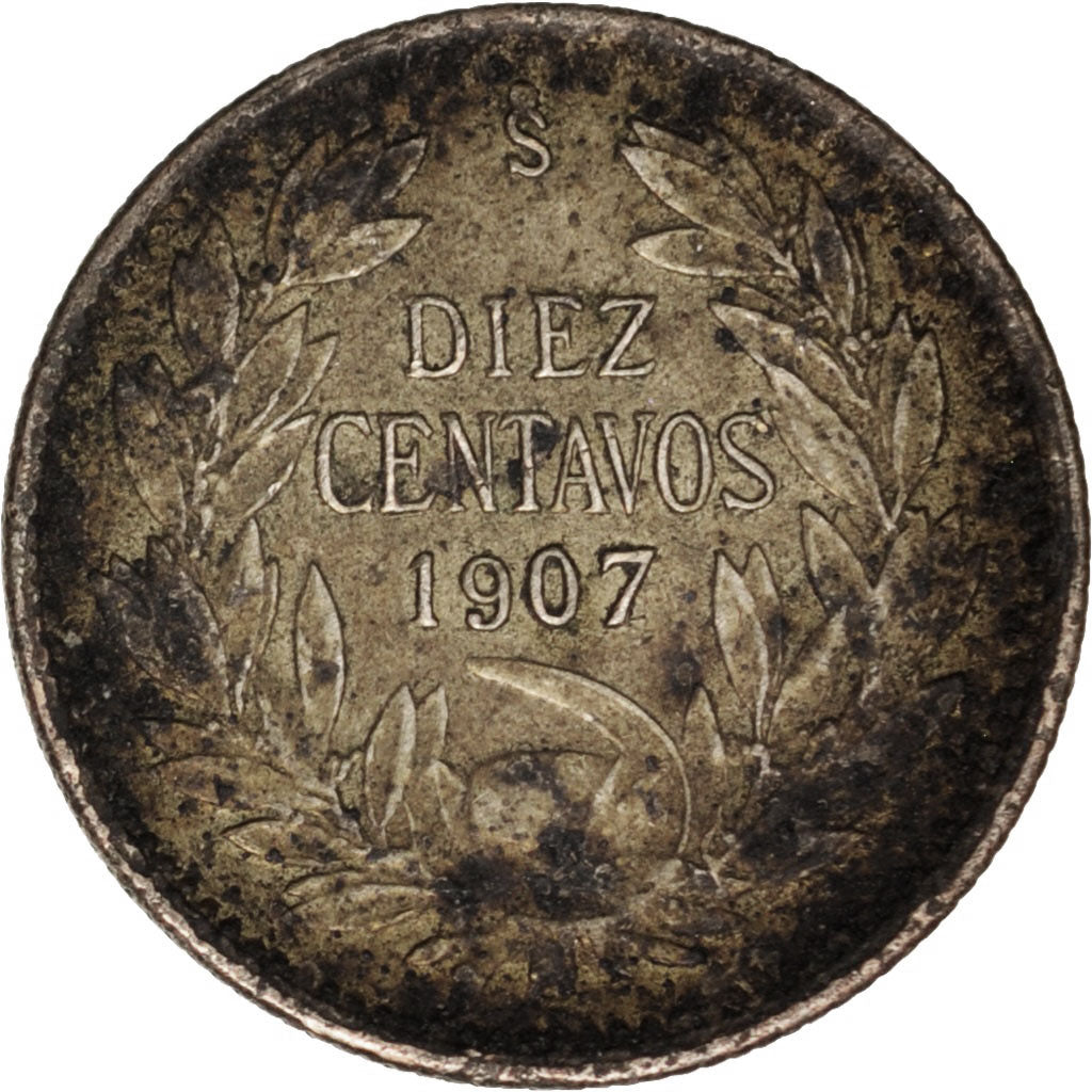 Chile, 10 Centavos, 1907, EF(40-45), Silver, KM:156.2