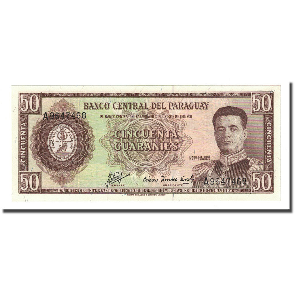 Banknote, Paraguay, 50 Guaranies, L1952, KM:197b, UNC(65-70)