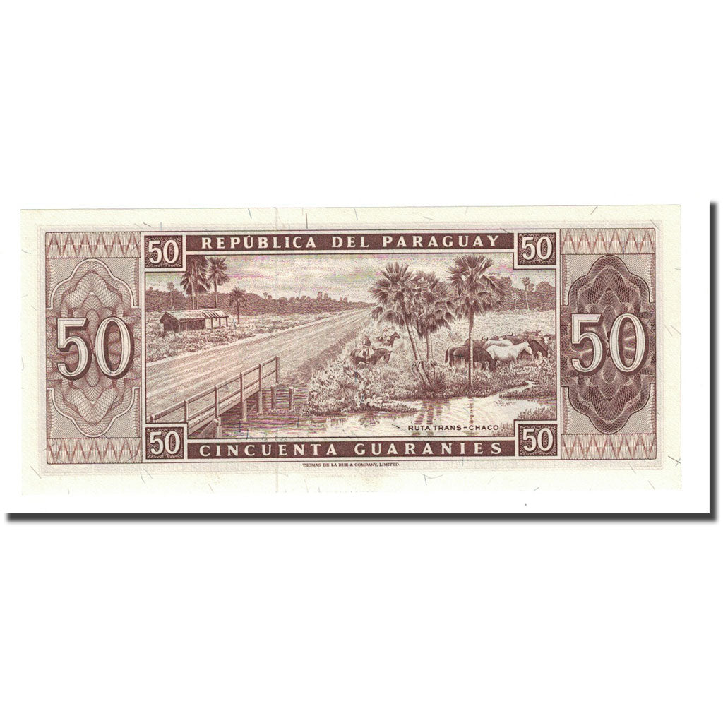 Banknote, Paraguay, 50 Guaranies, L1952, KM:197b, UNC(65-70)
