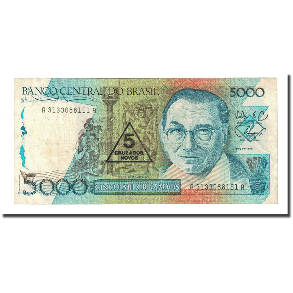 Banknote, Brazil, 5 Cruzados Novos on 5000 Cruzados, Undated (1989), KM:217a