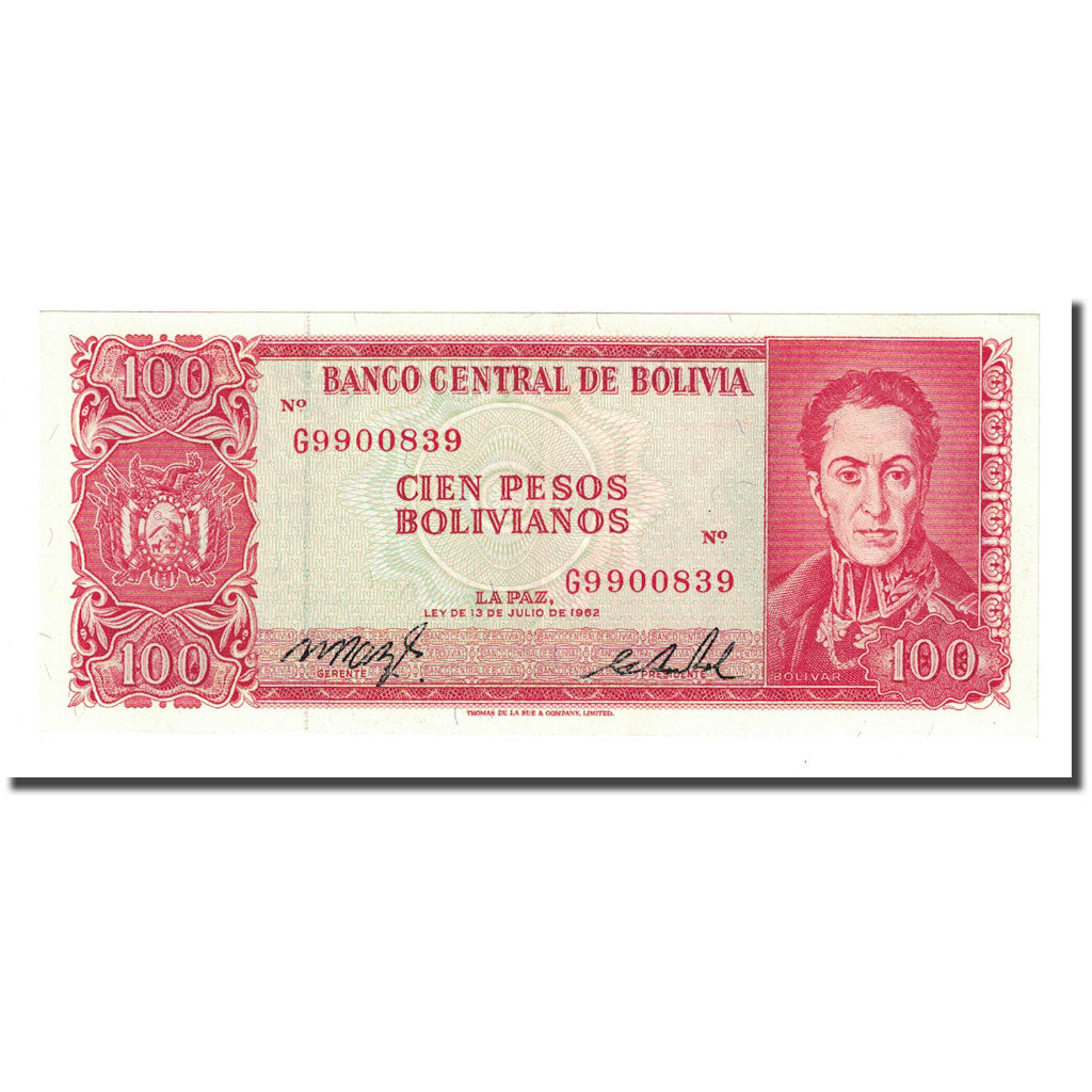 Billete, 100 Pesos Bolivianos, L.1962, Bolivia, 1962-07-13, KM:163a, UNC