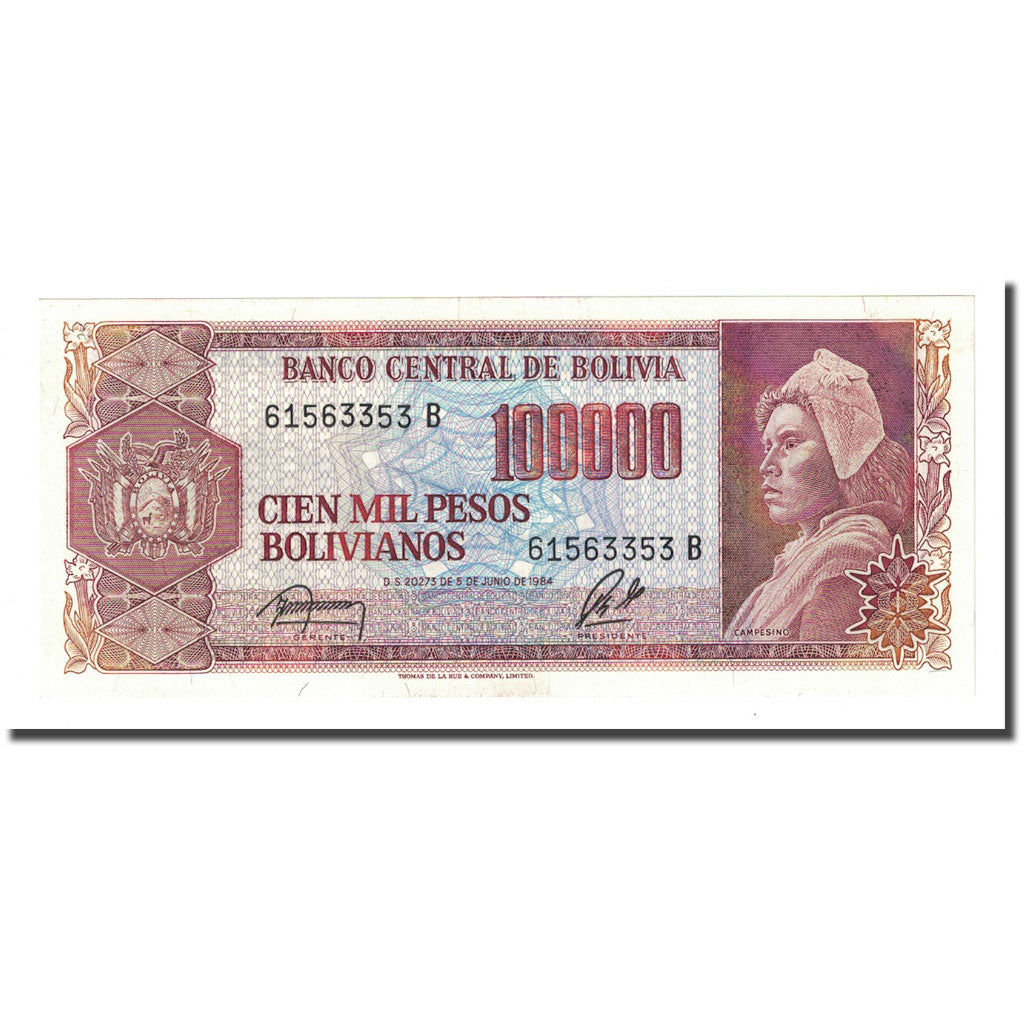Billet, Bolivie, 100,000 Pesos Bolivianos, D.1984, KM:171a, NEUF