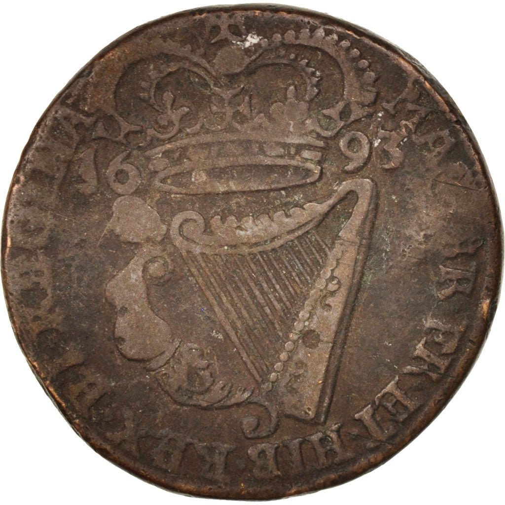 Ireland, 1/2 Penny, 1693, VF(20-25), Copper, KM:109