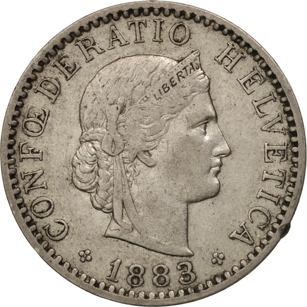 Switzerland, 20 Rappen, 1883, Bern, EF(40-45), Nickel, KM:29