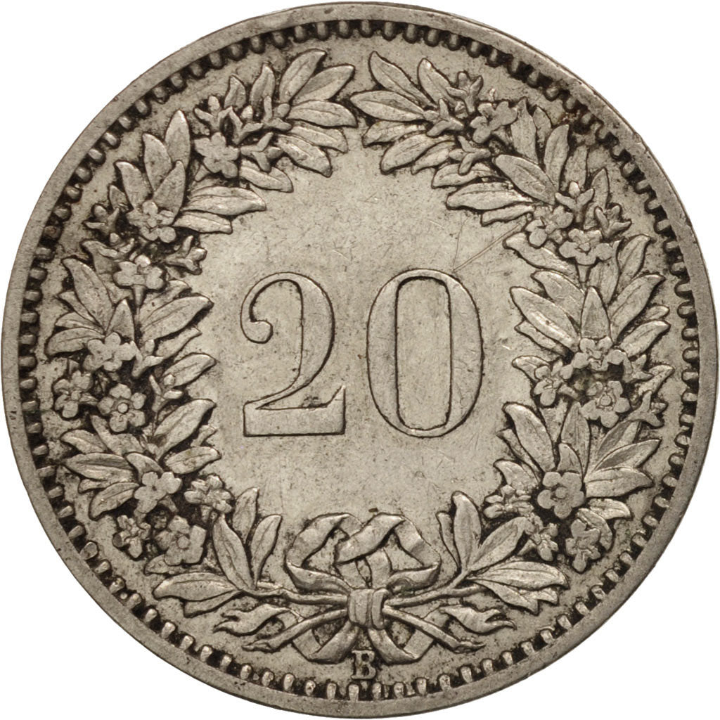 Switzerland, 20 Rappen, 1883, Bern, EF(40-45), Nickel, KM:29