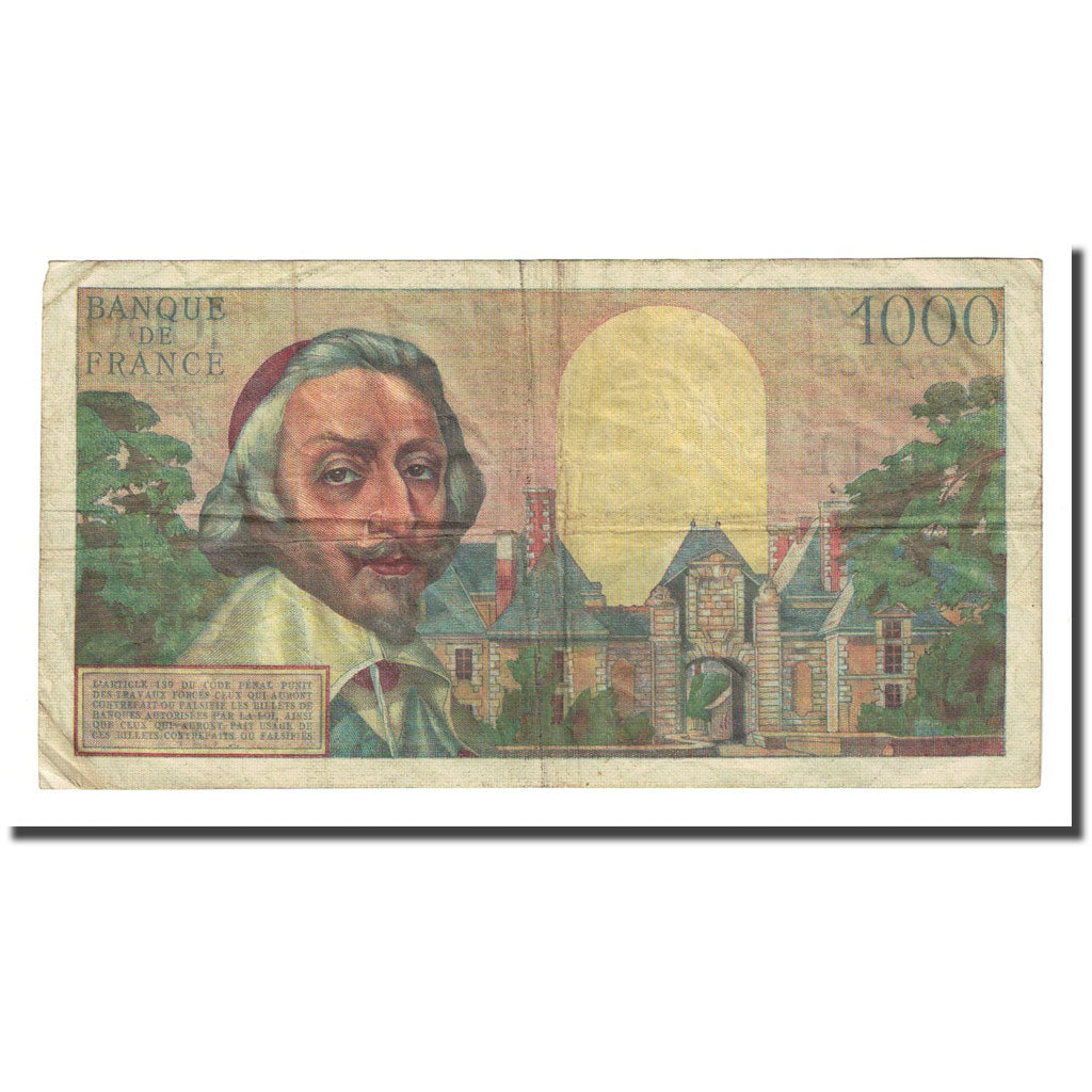 France, 1000 Francs, Richelieu, 1956-10-04, TB+, Fayette:42.22, KM:134a