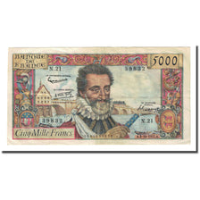 France, 5000 Francs, Henri IV, 1957-10-03, EF(40-45), Fayette:49.3, KM:135a
