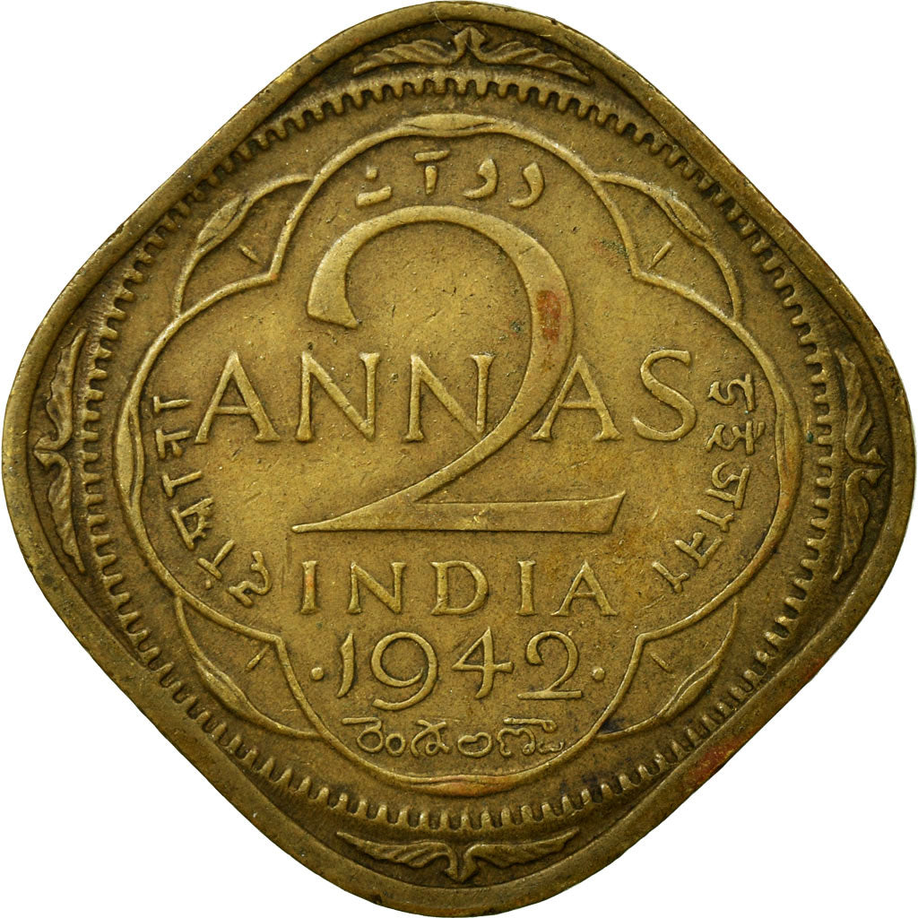 INDIA-BRITISH, George VI, 2 Annas, 1942, Bombay, EF(40-45), Nickel-brass, KM541a