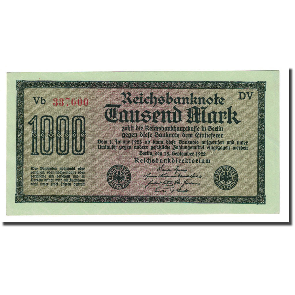 Banknote, Germany, 1000 Mark, 1922-09-15, KM:76g, UNC(65-70)