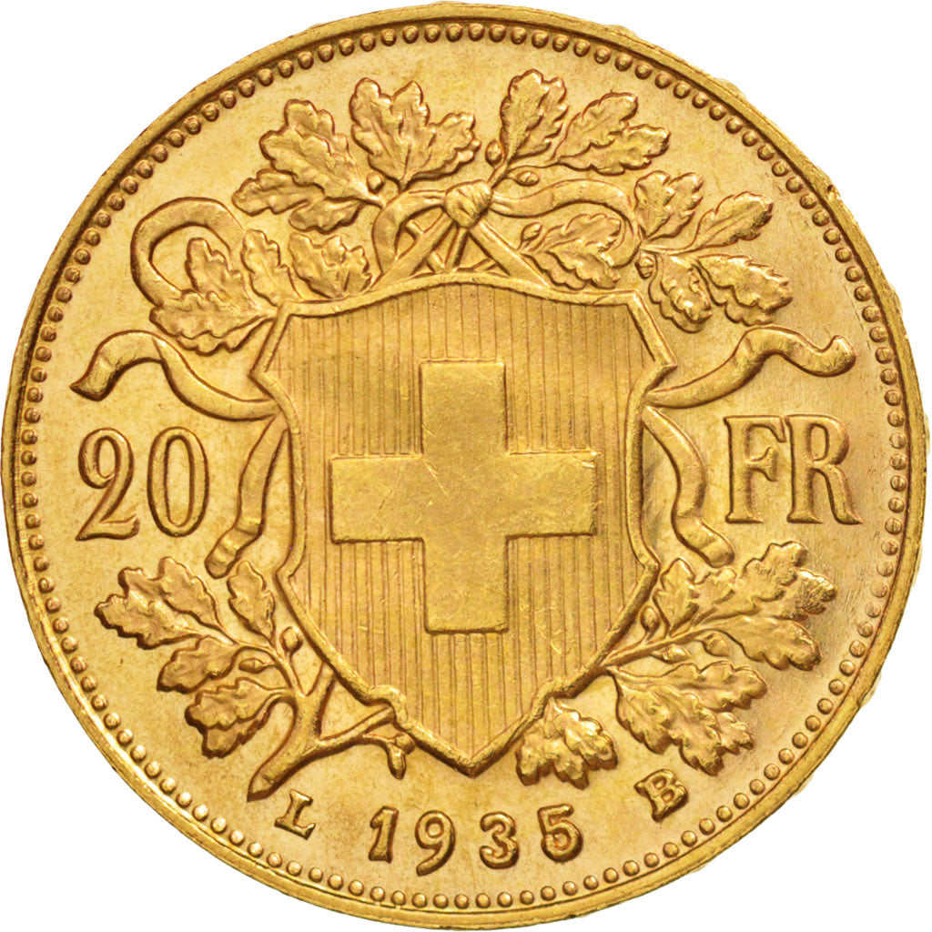 Switzerland, 20 Francs, 1935, Bern, MS(63), Gold, KM:35.1