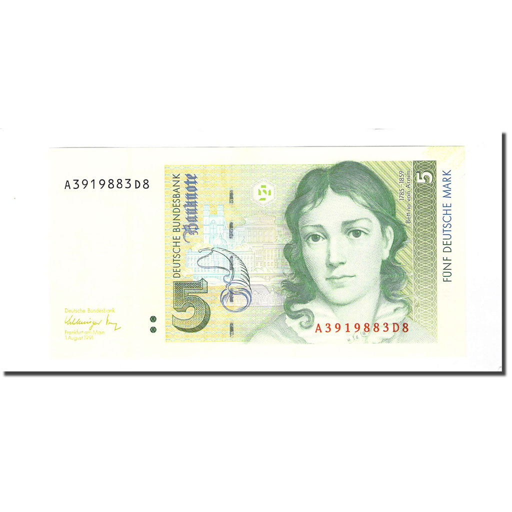 Geldschein, Bundesrepublik Deutschland, 5 Deutsche Mark, 1991-08-01, KM:37, UNZ-