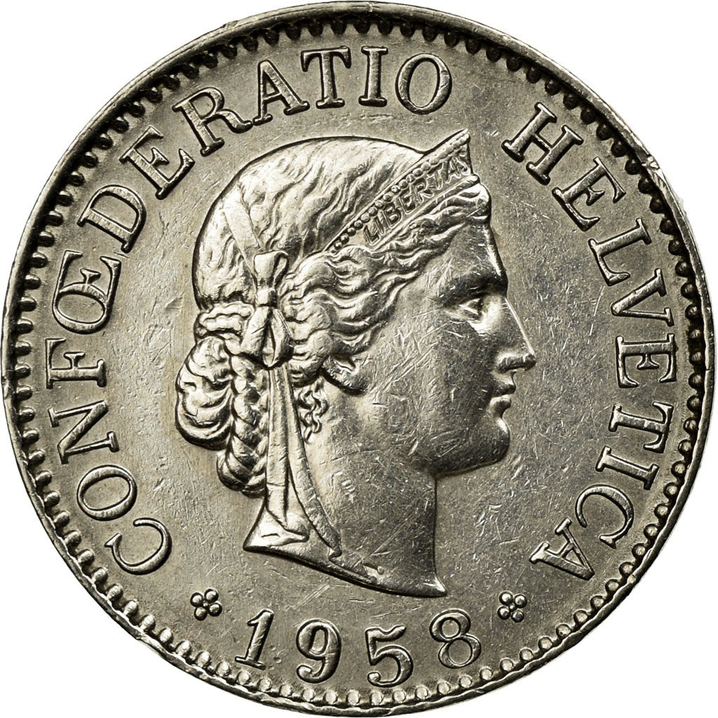 Coin, Switzerland, 10 Rappen, 1958, Bern, EF(40-45), Copper-nickel, KM:27