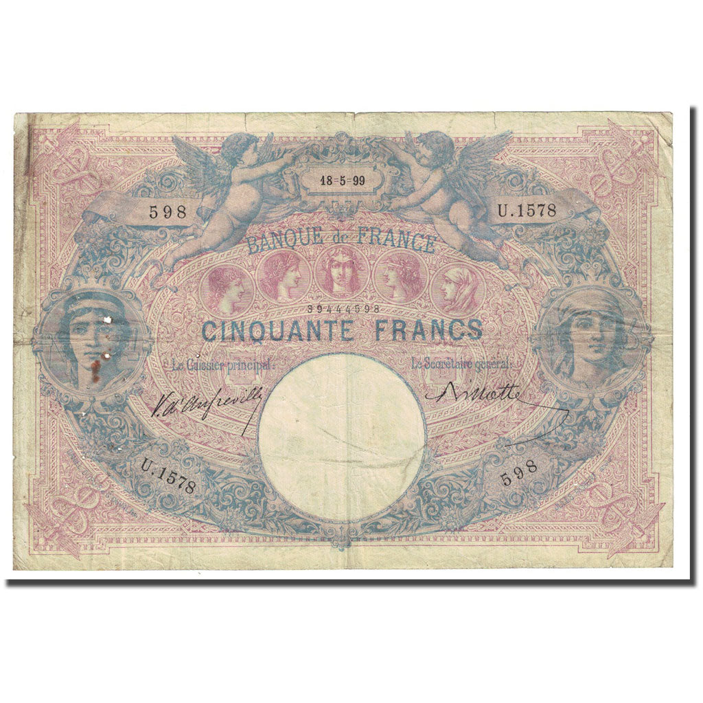 France, 50 Francs, Bleu et Rose, 1899-05-18, B+, Fayette:14.11, KM:64b
