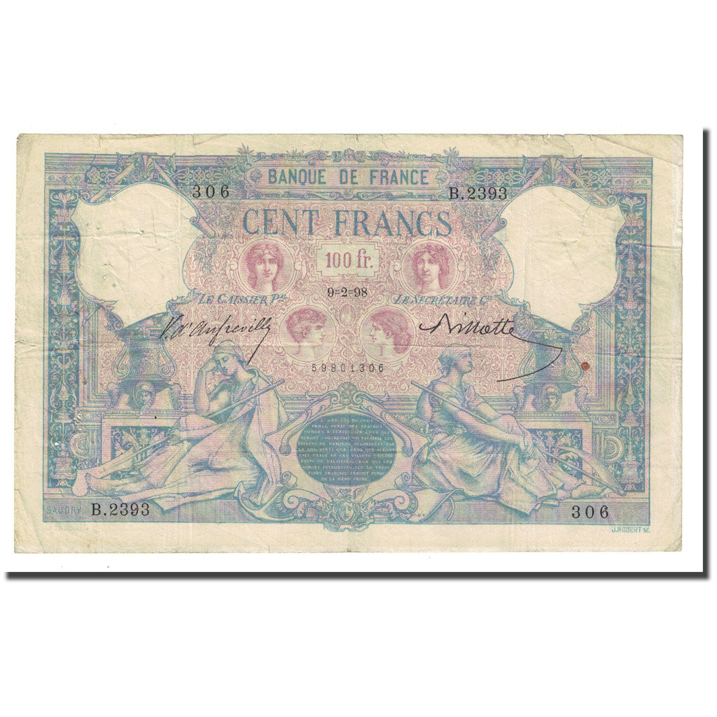 Francia, 100 Francs, Bleu et Rose, 1898-02-09, BC, Fayette:21.11, KM:65b