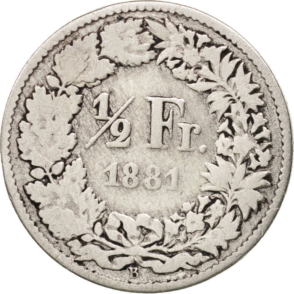 Switzerland, 1/2 Franc, 1881, Bern, VG(8-10), Silver, KM:23