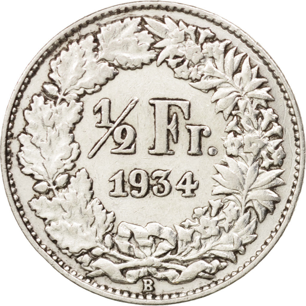 Switzerland, 1/2 Franc, 1934, Bern, EF(40-45), Silver, KM:23