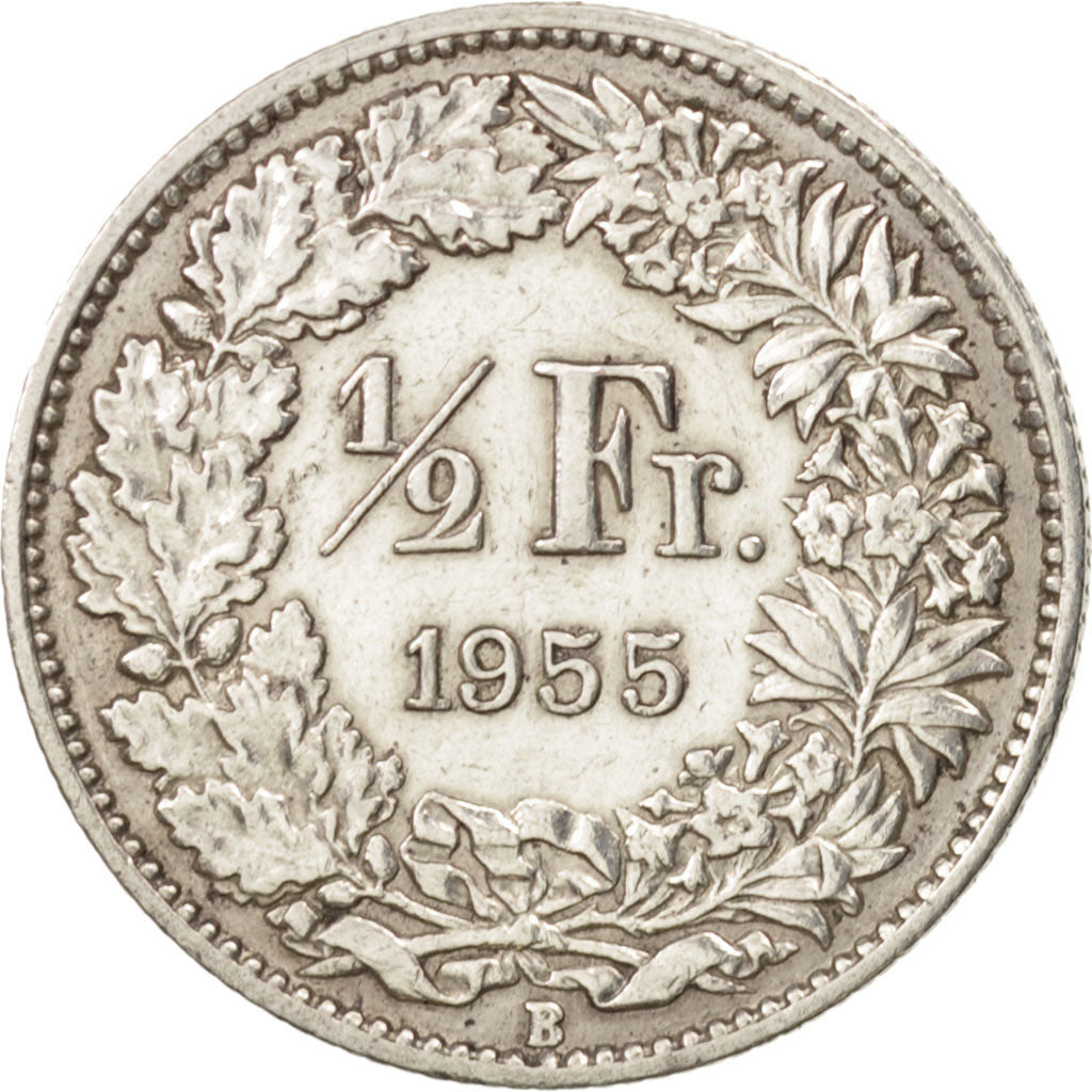 Switzerland, 1/2 Franc, 1955, Bern, EF(40-45), Silver, KM:23