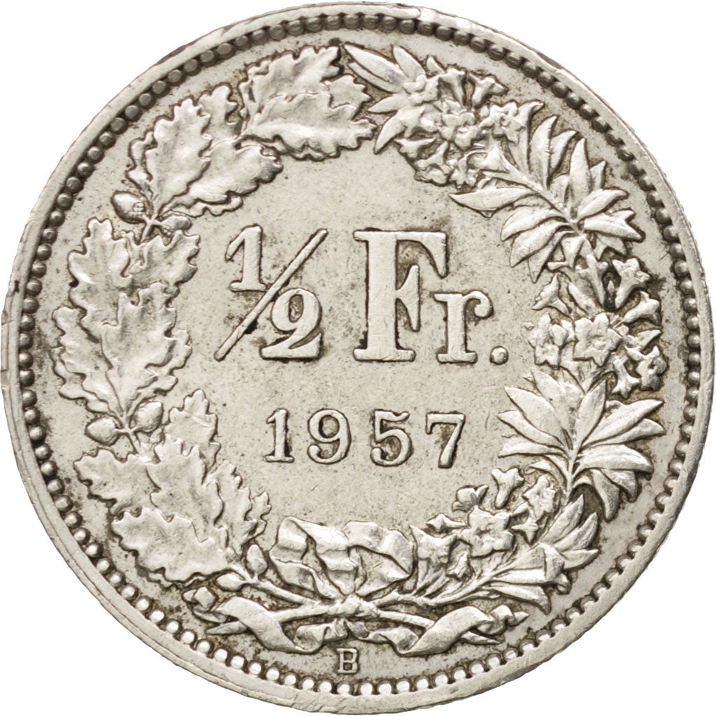 Switzerland, 1/2 Franc, 1957, Bern, EF(40-45), Silver, KM:23