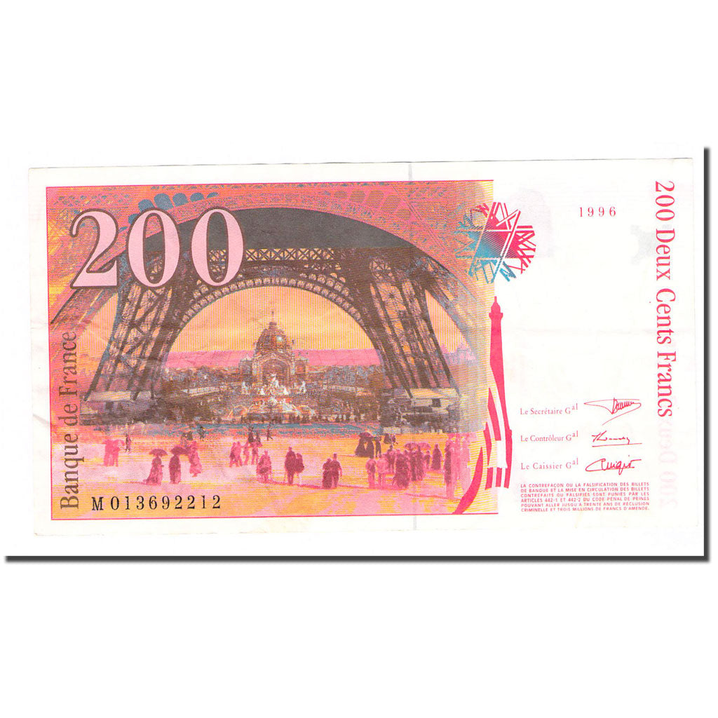 France, 200 Francs, Eiffel, 1996, AU(55-58), Fayette:75.2, KM:159a