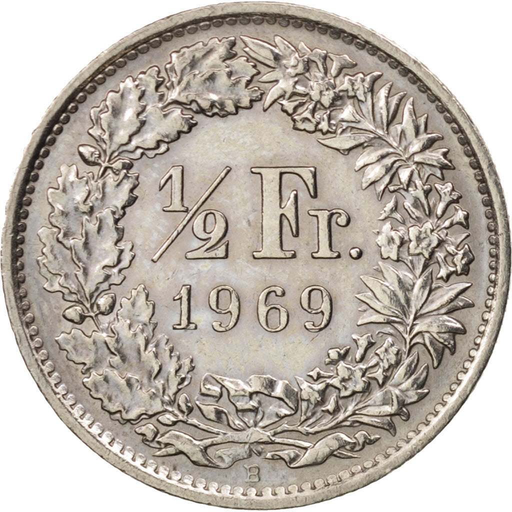 Switzerland, 1/2 Franc, 1969, Bern, EF(40-45), Copper-nickel, KM:23a.1
