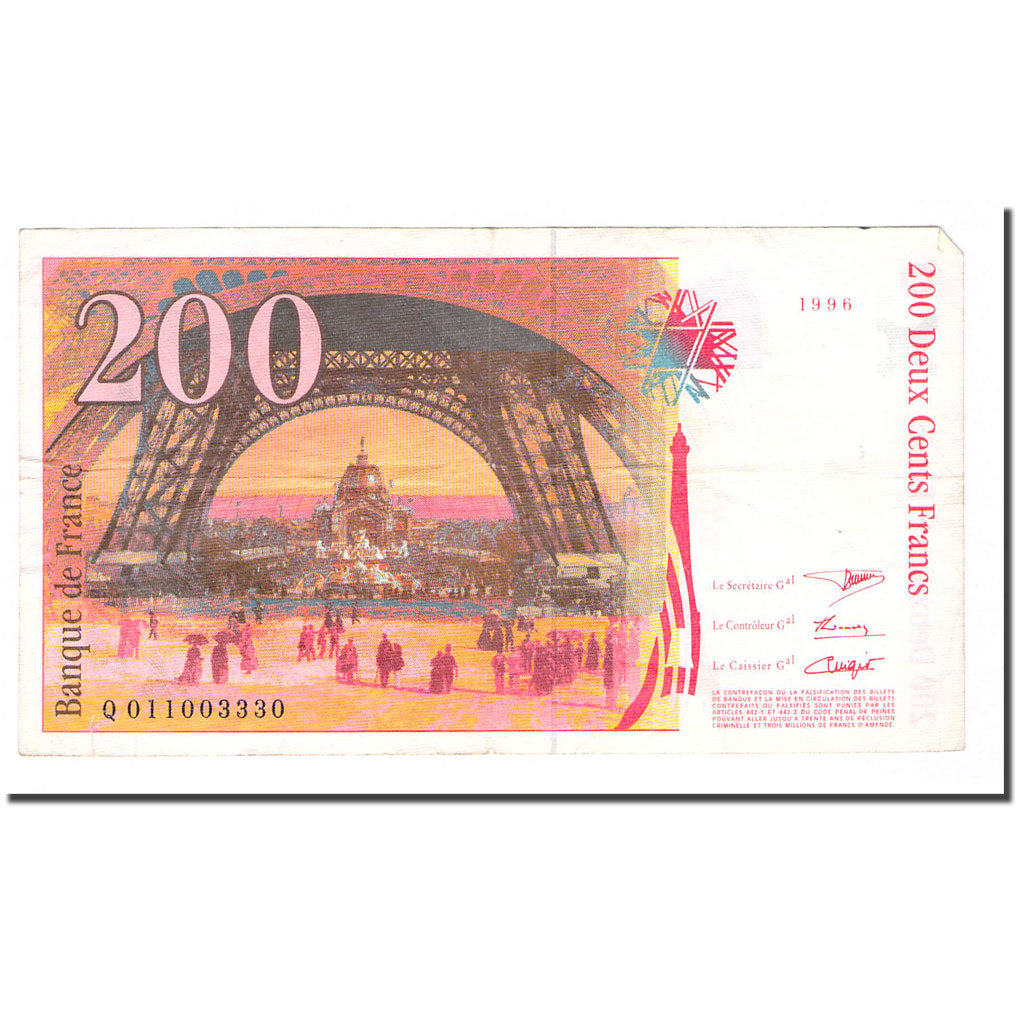 France, 200 Francs, Eiffel, 1996, VF(20-25), Fayette:75.2, KM:159a