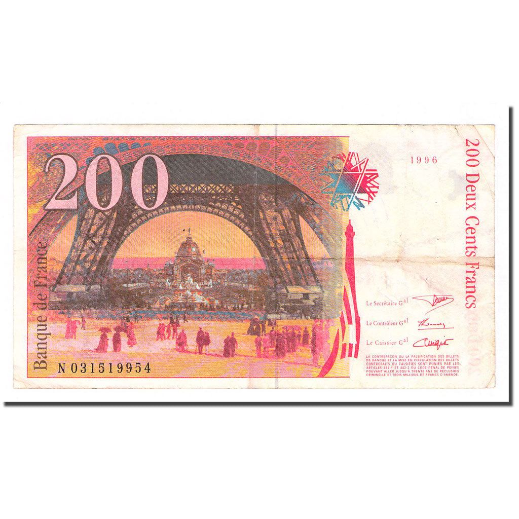 France, 200 Francs, Eiffel, 1996, VF(20-25), Fayette:75.2, KM:159a