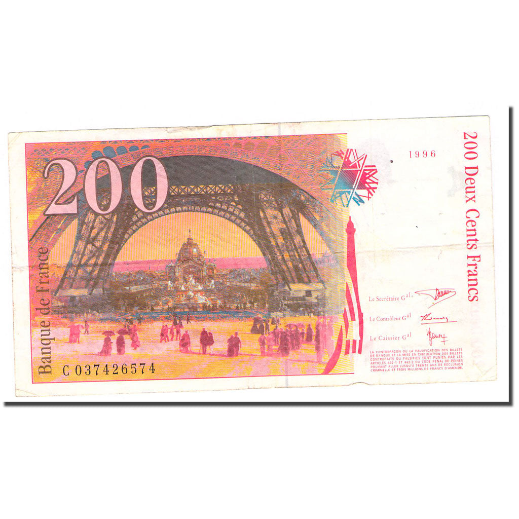 France, 200 Francs, Eiffel, 1996, VF(20-25), Fayette:75.3a, KM:159a