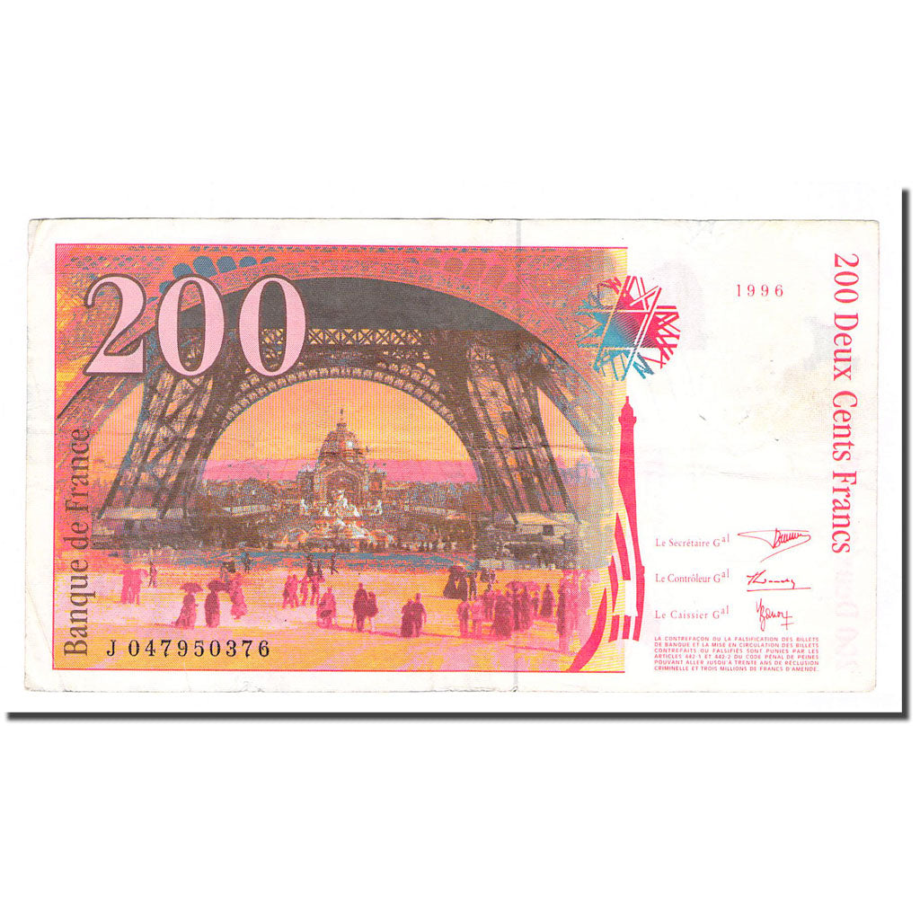 France, 200 Francs, Eiffel, 1996, VF(20-25), Fayette:75.3b, KM:159a