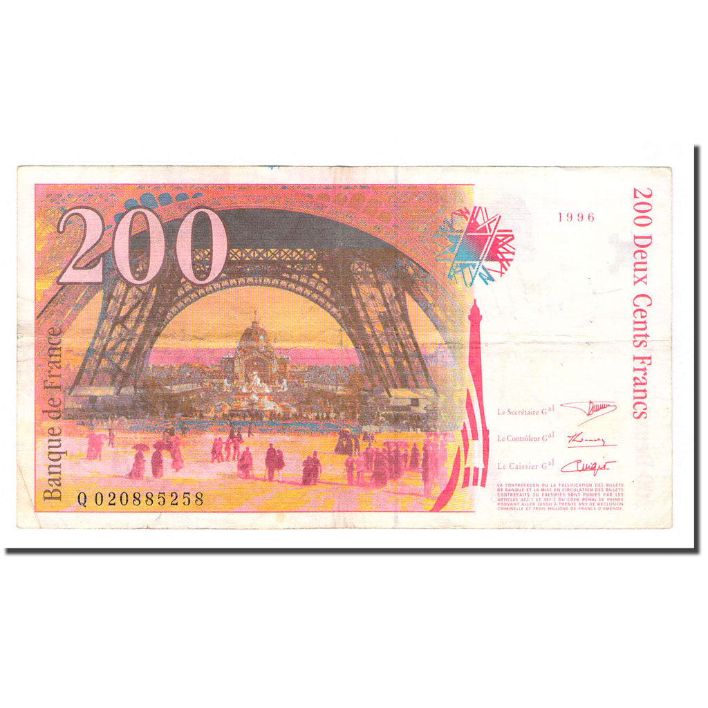 France, 200 Francs, Eiffel, 1996, VF(20-25), Fayette:75.2, KM:159a