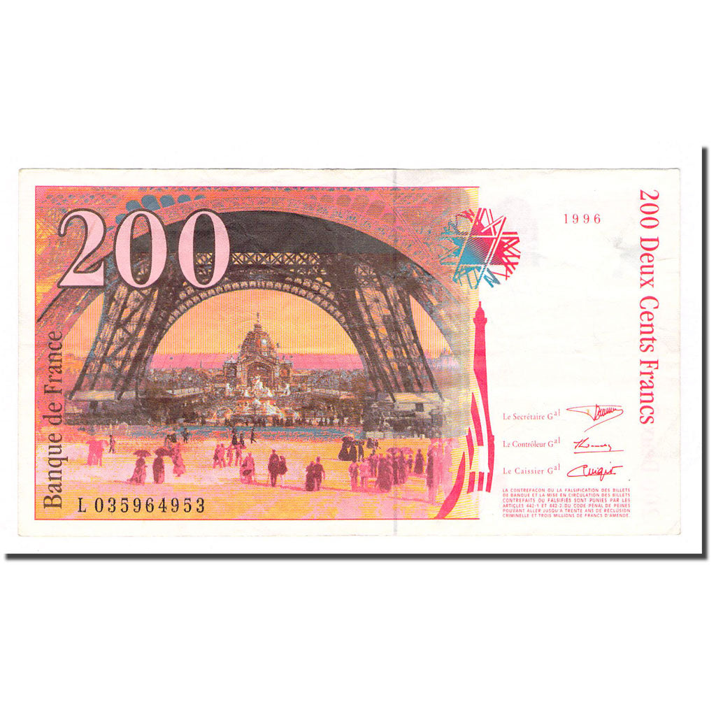 France, 200 Francs, Eiffel, 1996, TTB, Fayette:75.2, KM:159a