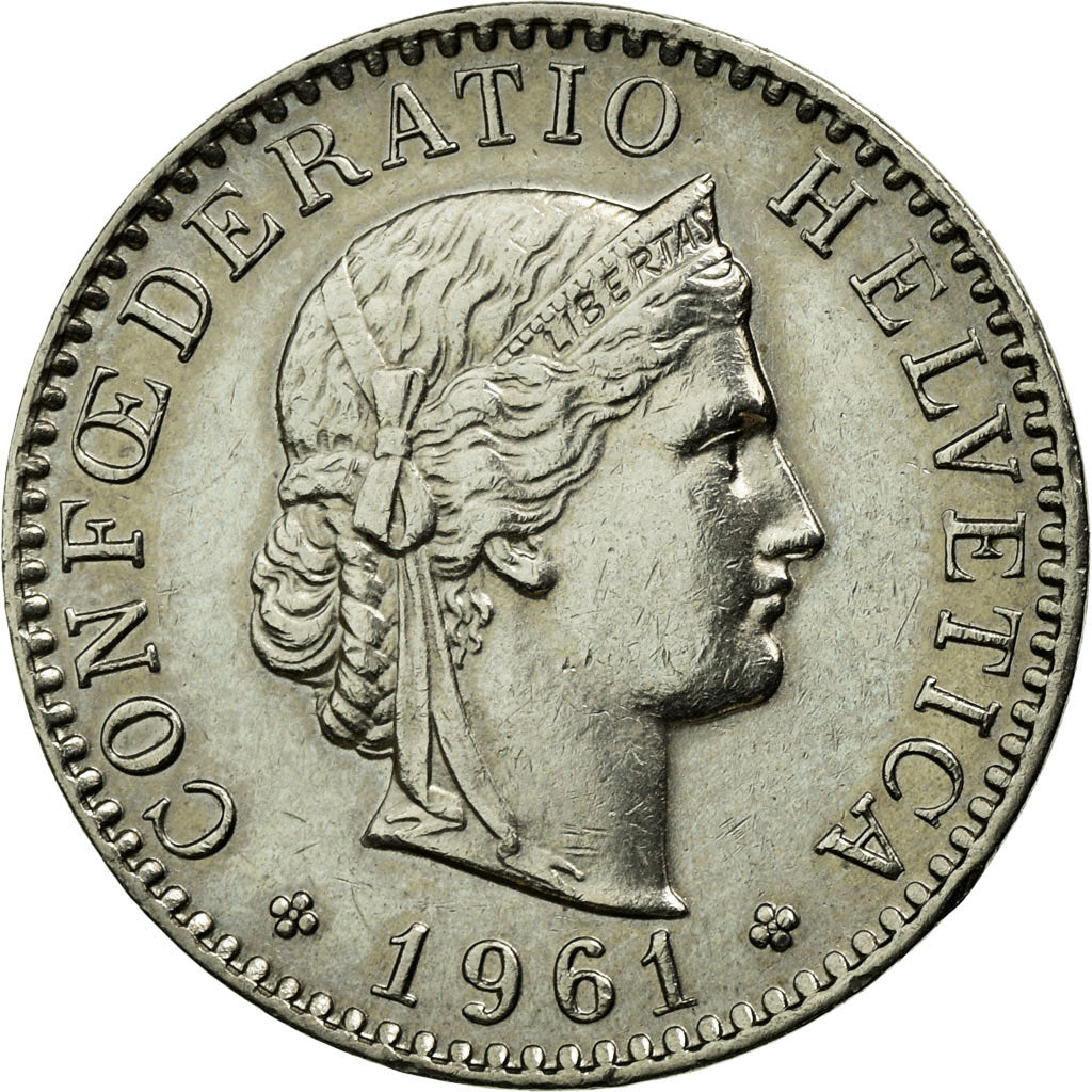 Coin, Switzerland, 20 Rappen, 1961, Bern, AU(50-53), Copper-nickel, KM:29a