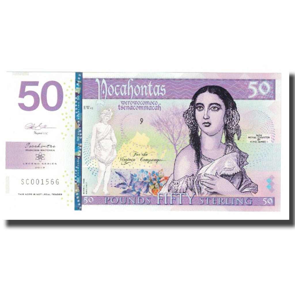 Billet, United Kingdom , 50 Pounds, 2019, POCAHONTAS BRITISH AMERICA, NEUF