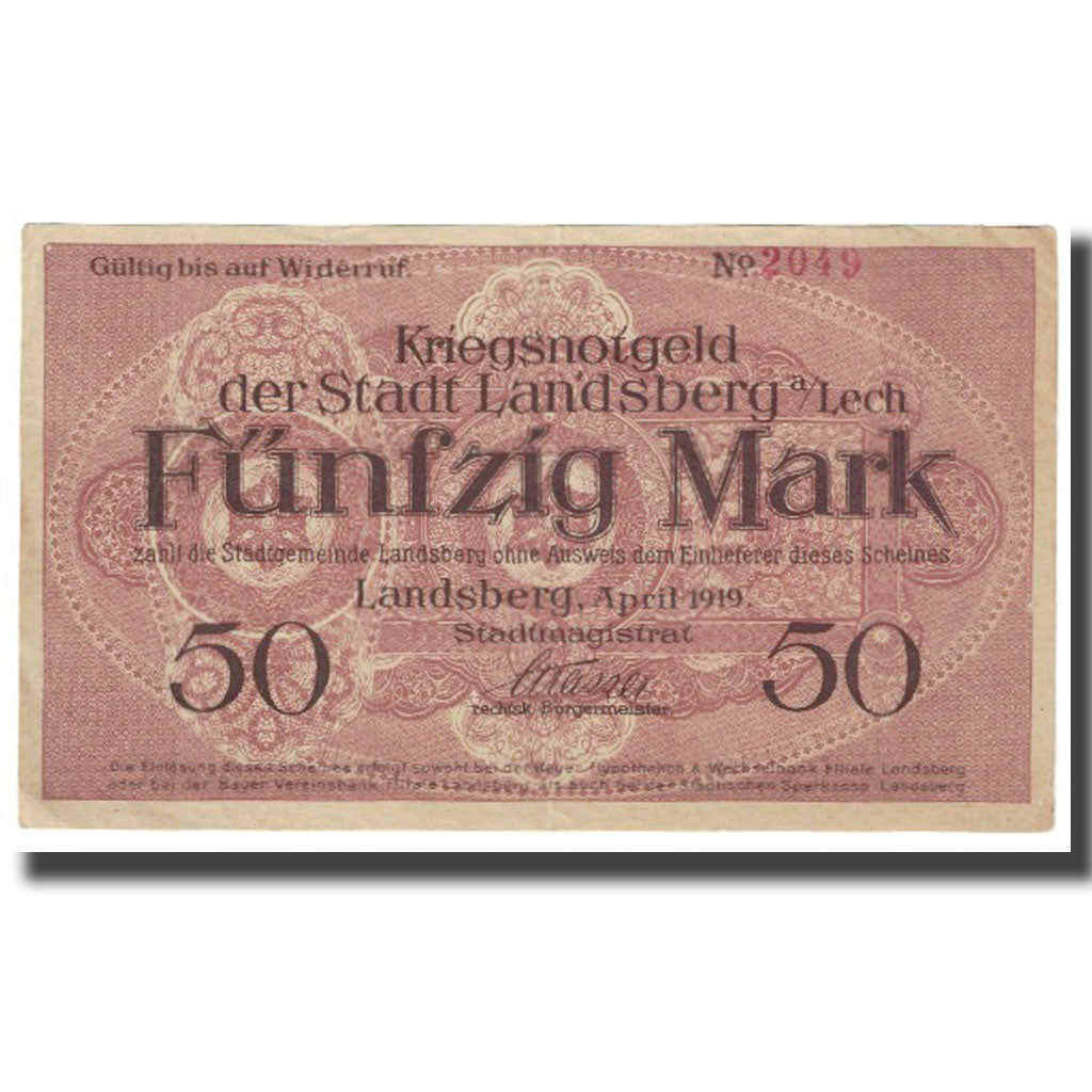 Geldschein, Deutschland, 50 Mark, dessin, 1919, 1919-04, LANDSBERG, VZ