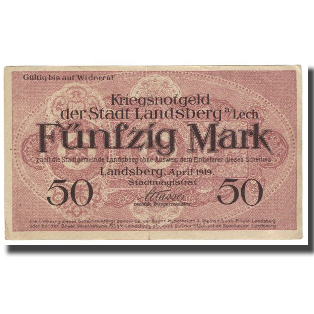 Geldschein, Deutschland, 50 Mark, dessin, 1919, 1919-04, LANDSBERG, VZ