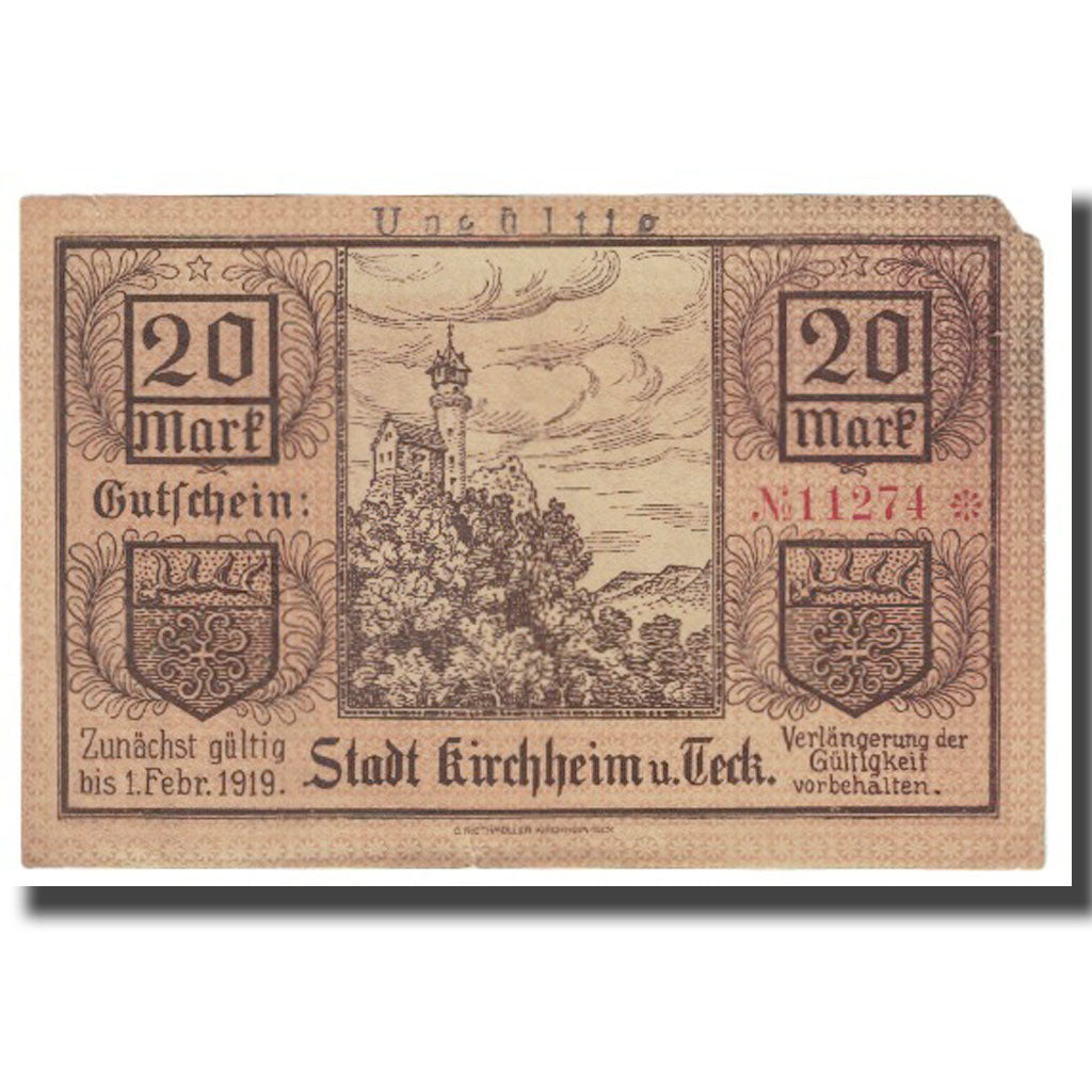 Banknote, Germany, 20 Mark, château, 1918, 1918-10-31, KIRCHHEIM, EF(40-45)