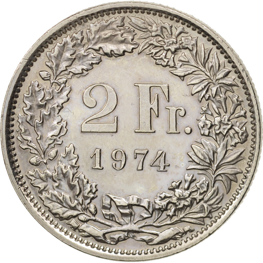 Switzerland, 2 Francs, 1974, Bern, AU(50-53), Copper-nickel, KM:21a.1