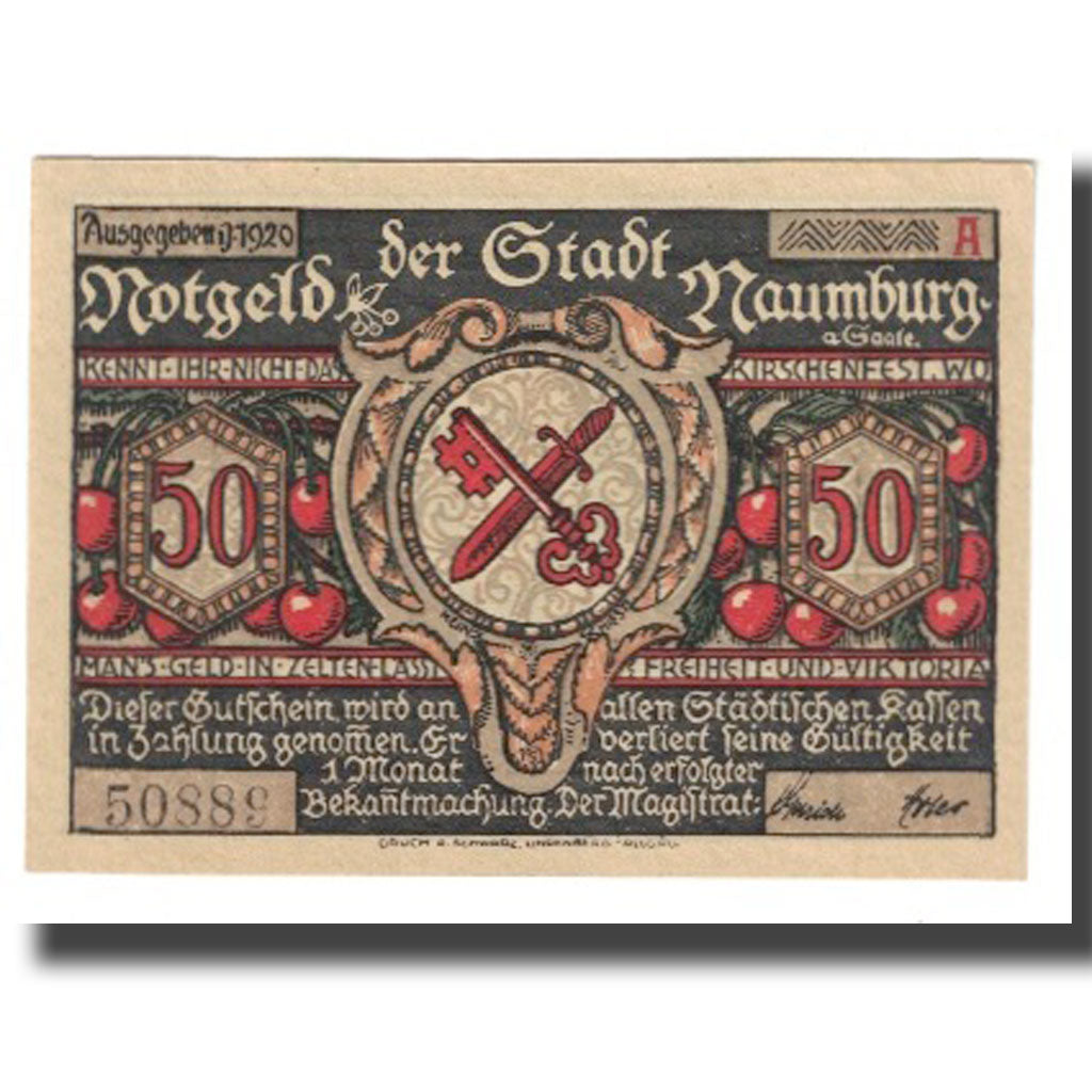 Banknote, Germany, 50 Pfennig, personnage, 1920, NAUMBURG, UNC(65-70)
