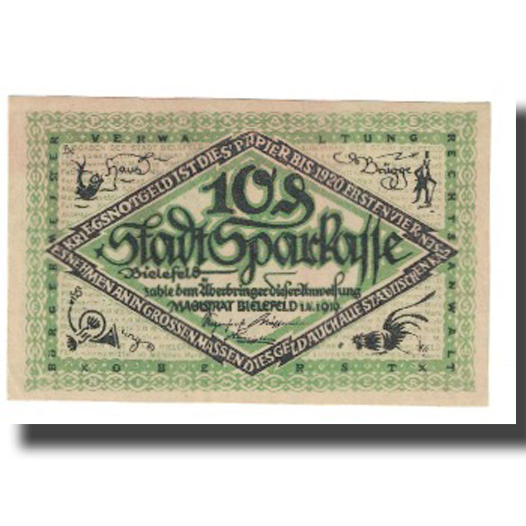 Banknote, Germany, Bielefeld, 10 Pfennig, personnage, 1919, 1919-04-01