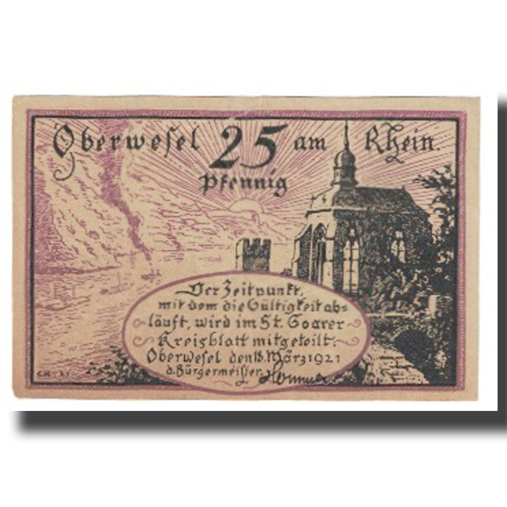 Banknote, Germany, Oberwesel Stadt, 25 Pfennig, village, 1921, UNC(65-70)