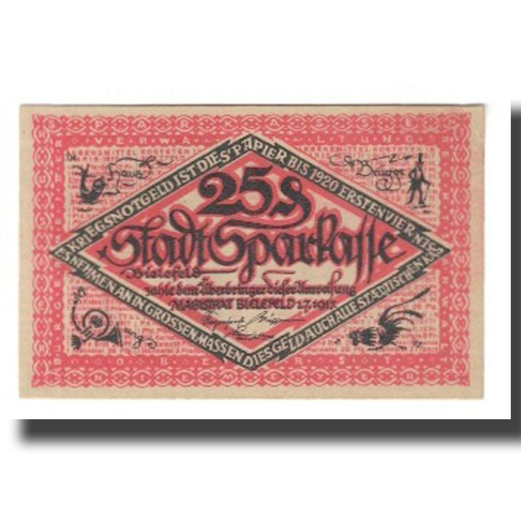 Banknote, Germany, Bielefeld, 25 Pfennig, personnage, 1917, 1917-07-01
