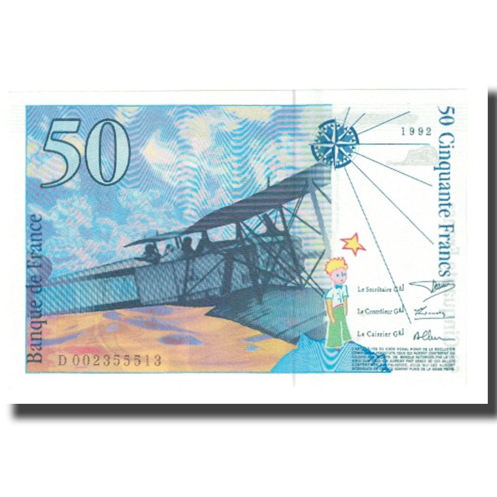 France, 50 Francs, St Exupéry, 1992, D.Bruneel-J.Bonnardin-C.Vigier