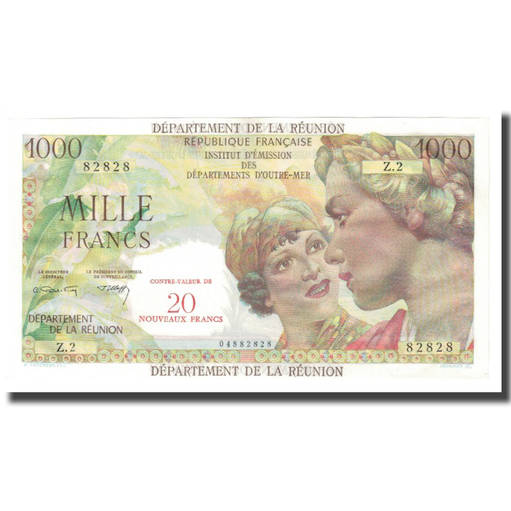 Banknote, Réunion, 20 Nouveaux Francs on 1000 Francs, Undated (1967-71)